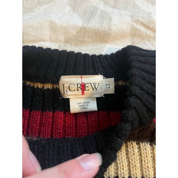 J.Crew oarsman wool striped crewneck sweater men’s large tall tan black red - Picture 4 of 6